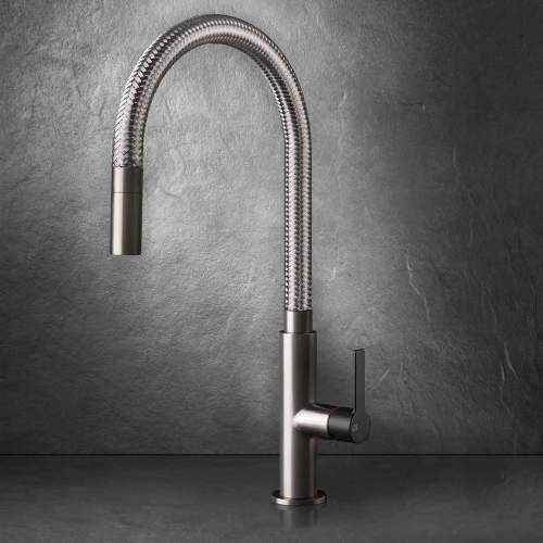 Gessi Mesh Single Lever Mixer Tap with Woven Metal Flexible Spout