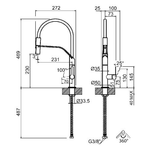 Gessi Mesh Semi Pro Mixer Tap with Woven Metal Pull Out Spout