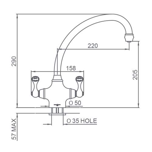 Shaws Whitewell Twin Lever Kitchen Tap