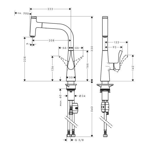 Hansgrohe Metris Select 240 Single Lever Kitchen Mixer Tap with Pull-out Spray Spout