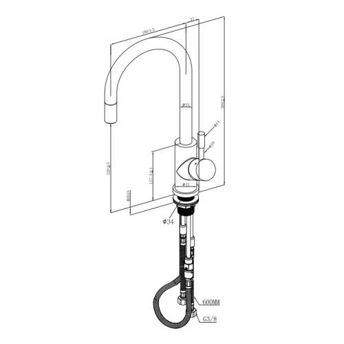 Villeroy & Boch 925400 Umbrella Flex Single Lever Pull-Out Hose Tap