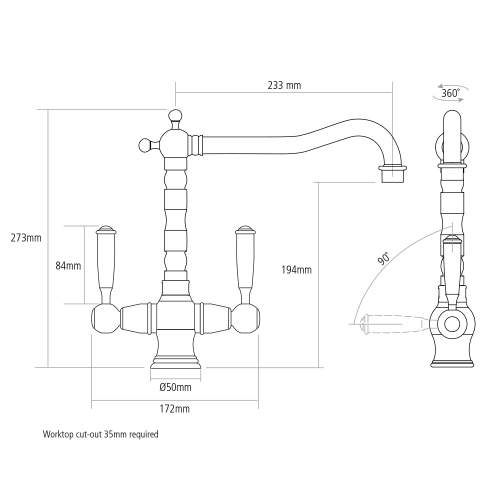 Caple Hadley Twin Lever Traditional Kitchen Tap