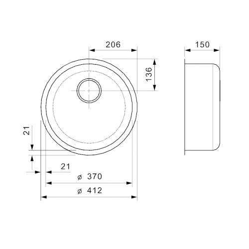 Reginox Single Round Bowl Integrated Kitchen Sink - L18 370 OKG