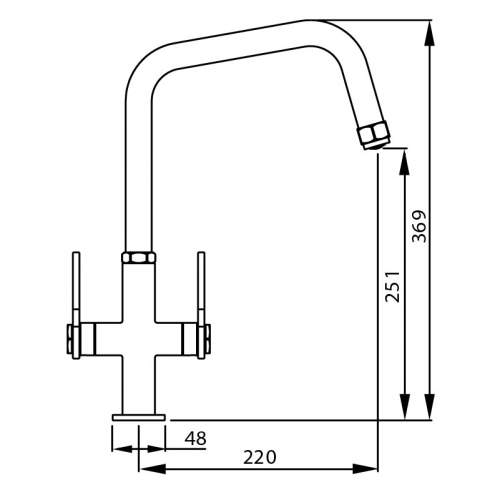 Abode HEX Monobloc Twin Lever Kitchen Tap Dimensions