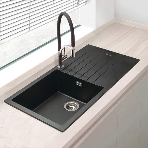 Bluci Turano Single Bowl Black Granite Kitchen Sink