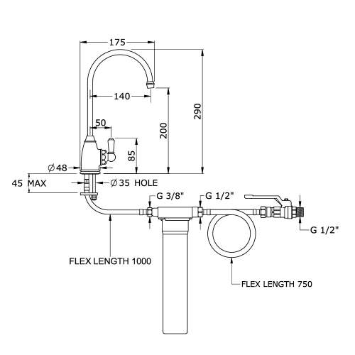 Perrin and Rowe Traditional 1605 Mini Filtration Kitchen Tap