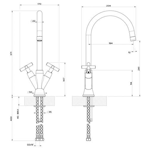 Gessi Tradizione 50211 Twin Crosshead Lever Mixer Tap