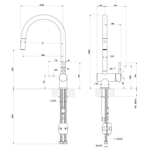 Gessi Oxygen 50317 Side Lever Mixer with Swivel C-Spout and Pull-Out Spray