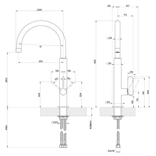 Gessi Helium Single Side Lever Monobloc Mixer Tap