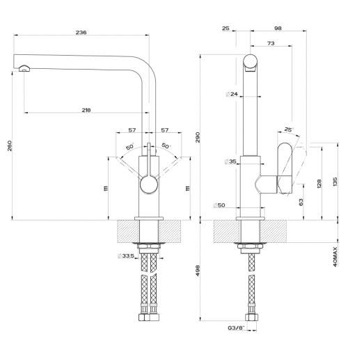 Gessi Helium Single Side Lever  Mixer Tap with Swivel L-Spout