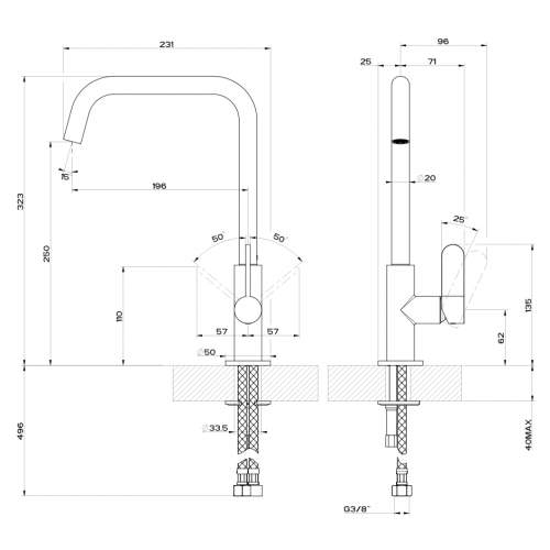 Gessi Helium Side Lever Mixer Tap with Swivel U-Spout