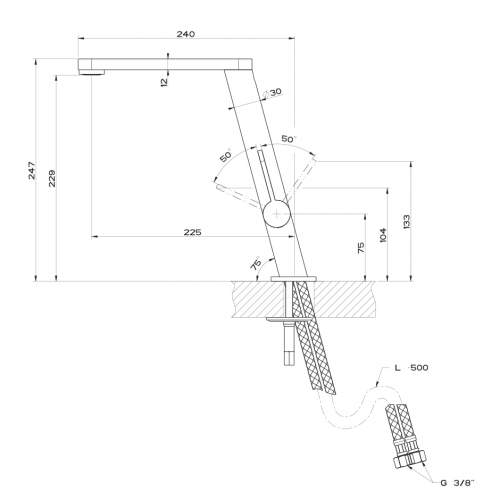 Gessi Incline Side Lever Mixer Tap with Hi-Swivel Spout