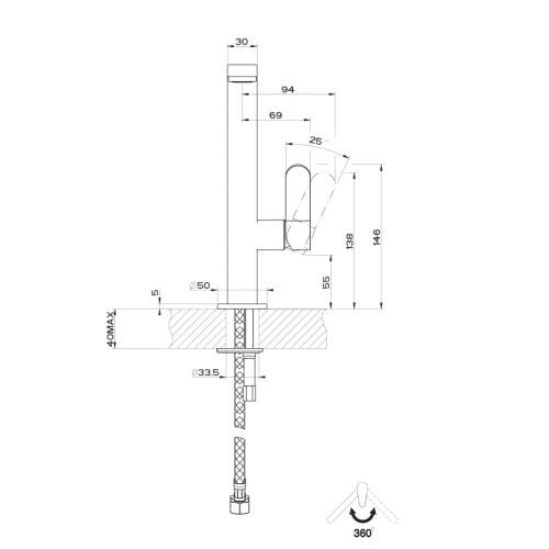 Gessi Incline Side Lever Mixer Tap with Hi-Swivel Spout