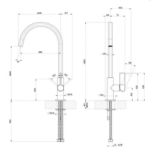 Gessi Helium Single Side Lever Mixer Tap with Swivel Square C-Spout