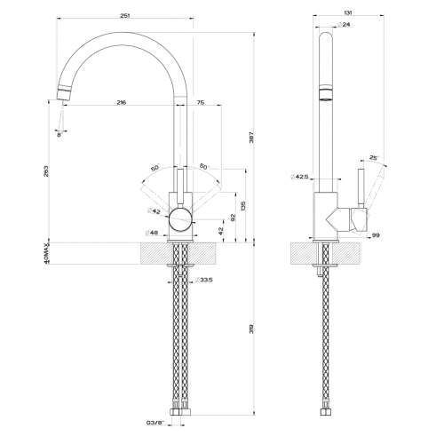 Gessi Neutron single side lever monobloc mixer tap with C-spout