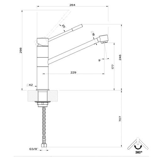 Gessi Oxygen Single Top Lever Collapsible Mixer Tap