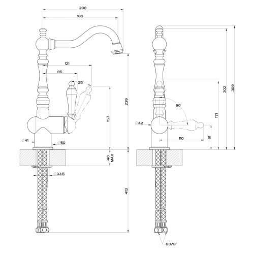 Gessi Tradizione 08744 Single Lever Traditional Kitchen Mixer Tap