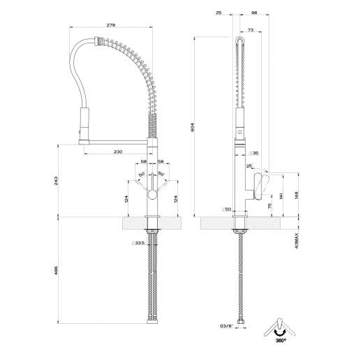 Gessi Helium Professional Monobloc Mixer Tap with Pull Out Spray