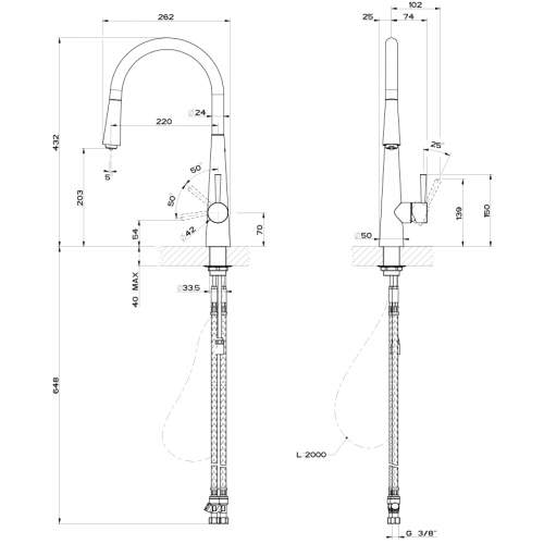 Gessi Just Single Lever Pull-Out Kitchen Tap with LED Light