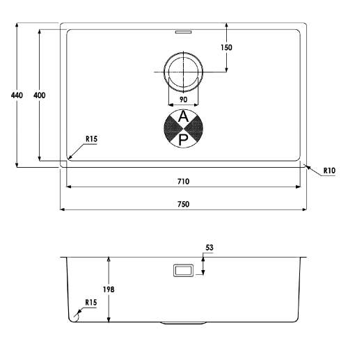 Abode AW5128 Matrix R15 Extra Large 1.0 Bowl Kitchen Sink