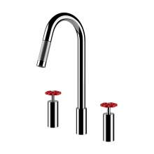 Gessi Marine 3 Hole Mixer with Red Feature Handles and Pull-Out Spray