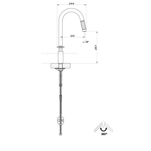 Gessi Marine 3 Hole Mixer with Red Feature Handles and Pull-Out Spray