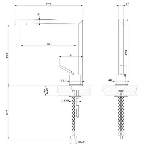 Gessi Quadro Kitchen Single Front Lever Monobloc Mixer Tap