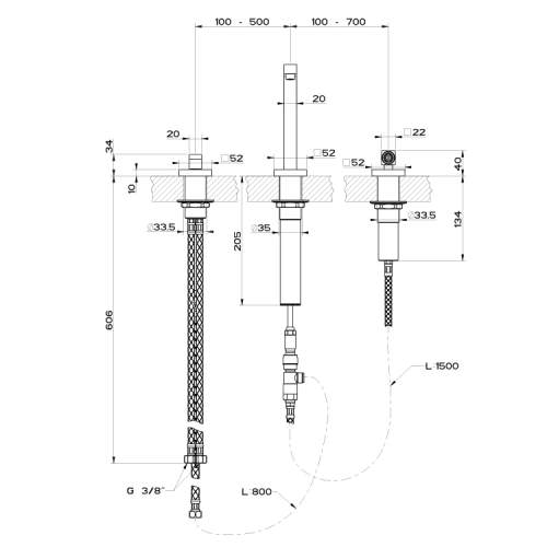 Gessi SU&GIU 3 Hole Mixer with Pull-Out Spray and Retractible Spout