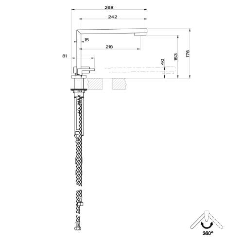 Gessi SU&GIU 3 Hole Mixer with Pull-Out Spray and Retractible Spout