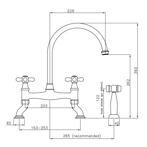 Abode LANGLEY Bridge Kitchen Tap With Handspray