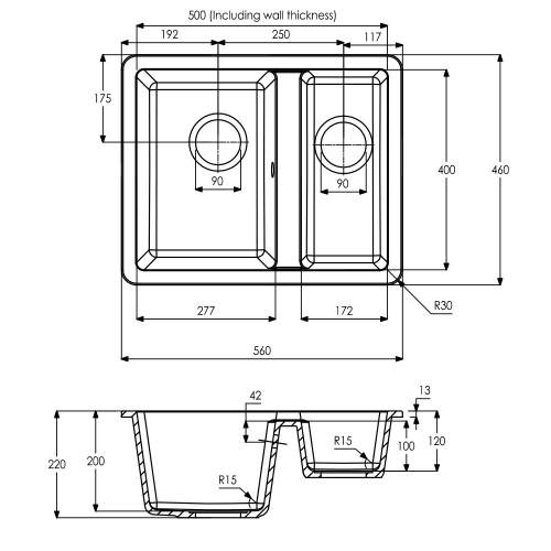 Abode MATRIX SQGR15 Compact 1.5 Bowl Granite Kitchen Sink