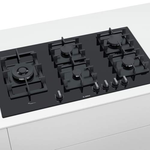 Bosch Serie 6 PPS9A6B90 90 cm Tempered Black Glass Gas Hob