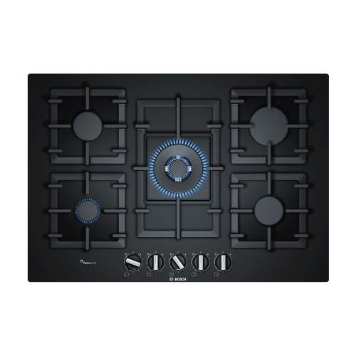 Bosch Serie 6 PPQ7A6B90 75 cm Tempered Black Glass Gas Hob