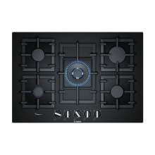 Bosch Serie 6 PPQ7A6B90 75 cm Tempered Black Glass Gas Hob