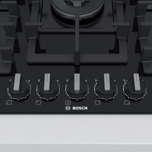 Bosch Serie 6 PPQ7A6B90 75 cm Tempered Black Glass Gas Hob