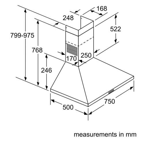 Bosch Serie 2 DWP74BC50B 75cm Wall-Mounted Pyramid Cooker Hood