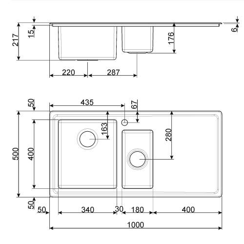 Smeg Mira LD102 Low Profile Inset 1.5 Bowl Sink