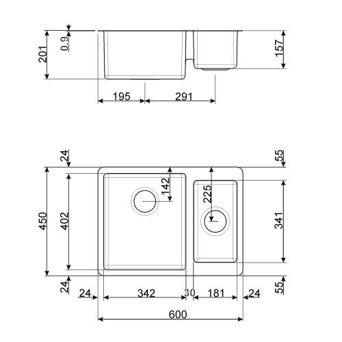 Smeg Mira VSTR3418-2 Undermount 1.5 Bowl Sink