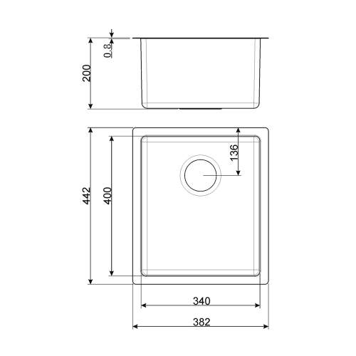 Smeg Mira VSTR34-2 34cm Undermount Single Bowl Sink