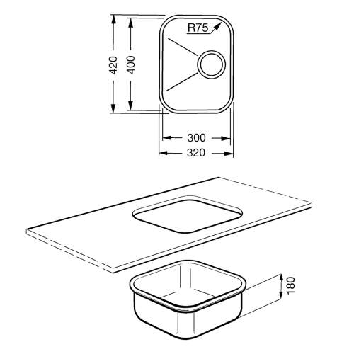 Smeg Alba UM30 Undermount Small Single Bowl Sink