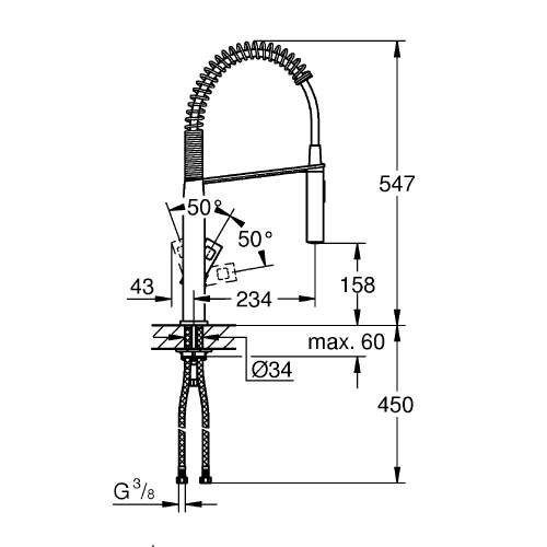 Grohe Eurocube Single Lever Professional Tap with Pull-Out Spring Spray