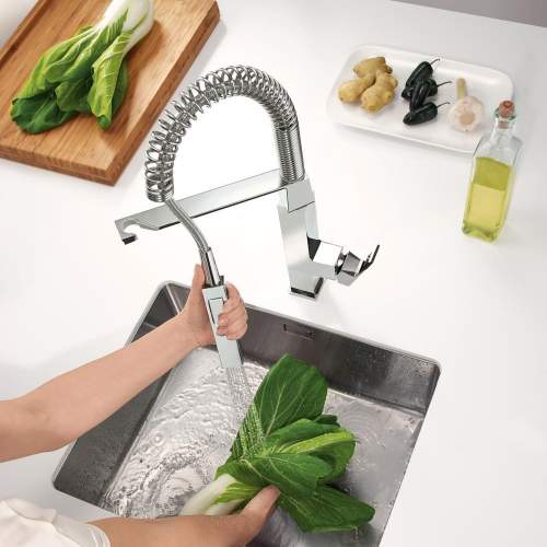 Grohe Eurocube Single Lever Professional Tap with Pull-Out Spring Spray