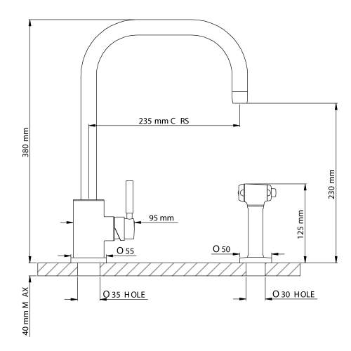 Perrin and Rowe Juliet 4014 Sink Mixer with U-Spout and Rinse