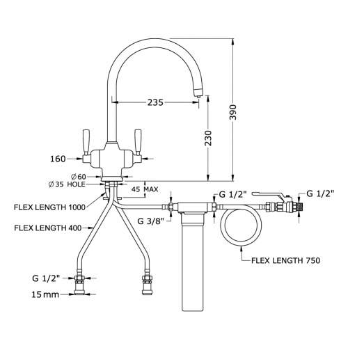 Perrin and Rowe Mimas 1435 Filter Mixer Tap with C-Spout