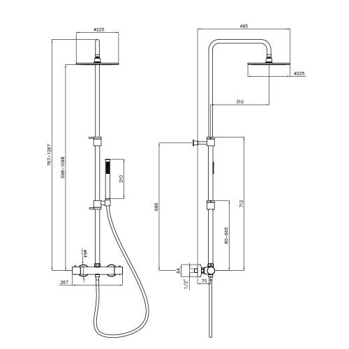 Abode Circular Wall Mounted Thermostatic Valve with Rigid Riser, Fixed Head & Shower Kit