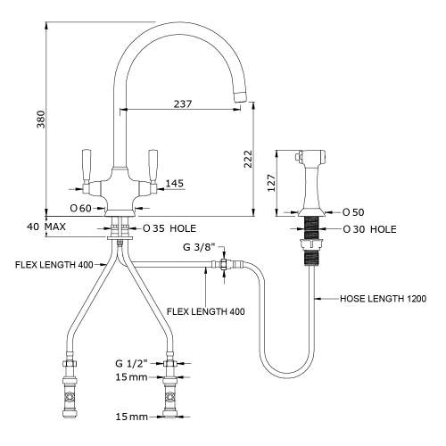 Perrin and Rowe 4485 Metis Sink Mixer with Rinse