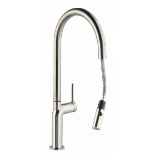 Abode Tubist AT1230 Single Lever Pull Out Kitchen Tap in Brushed Nickel