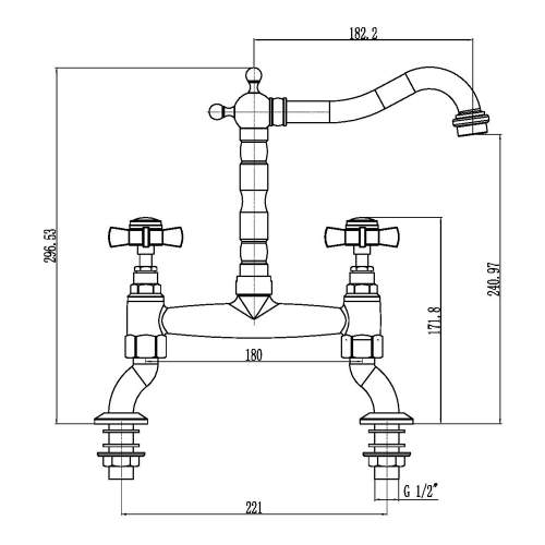 Reginox SAMARA Cranked Leg Classic Style Bridge Mixer Tap