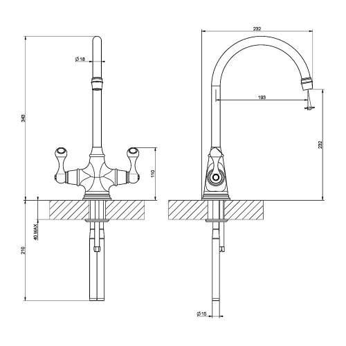 Clearwater Coriolis Traditional Twin Lever Kitchen Tap
