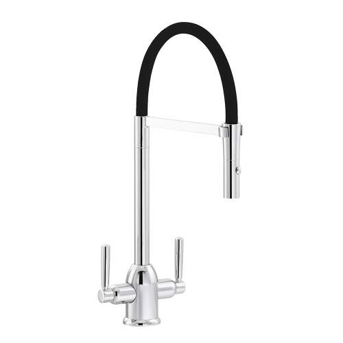 Carron Phoenix Dante Pull Out Twin Lever Kitchen Tap with Silicon Hose